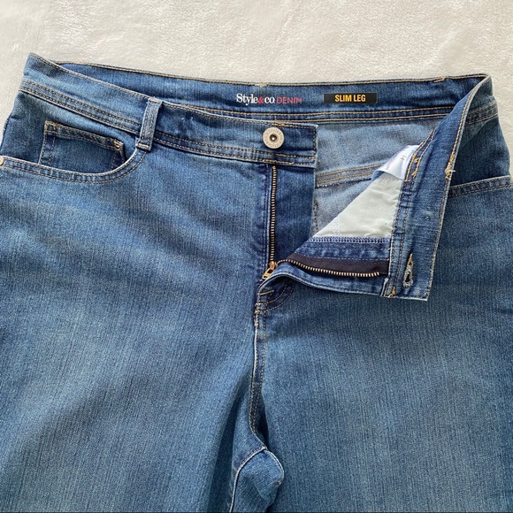Plus Size 14 Jeans Blue Style & Co Denim, Slim Leg Hi-Rise EUC - Picture 7 of 13